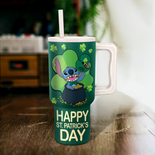 stitch st patricks day disney cartoon custom stanley quencher 40oz stainless steel tumbler with handle oie8r