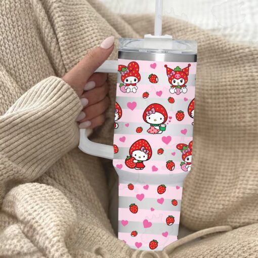 strawberry hello kitty sanrio cartoon custom stanley quencher 40oz stainless steel tumbler with handle 64jvs