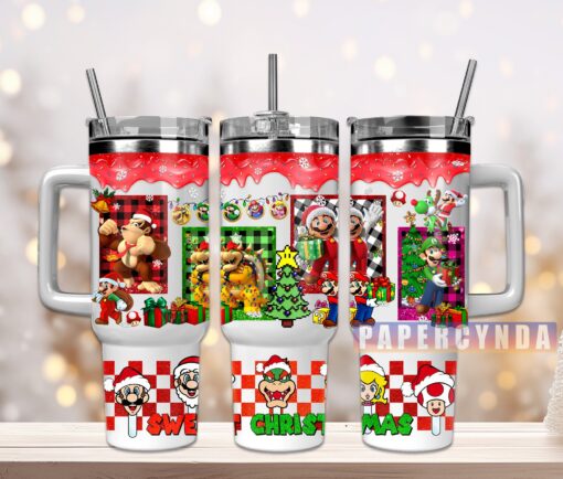 super mario christmas custom stanley quencher 40oz stainless steel tumbler with handle 5sozv