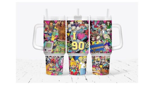 the 90s cartoon custom stanley quencher 40oz stainless steel tumbler with handle pgtvu