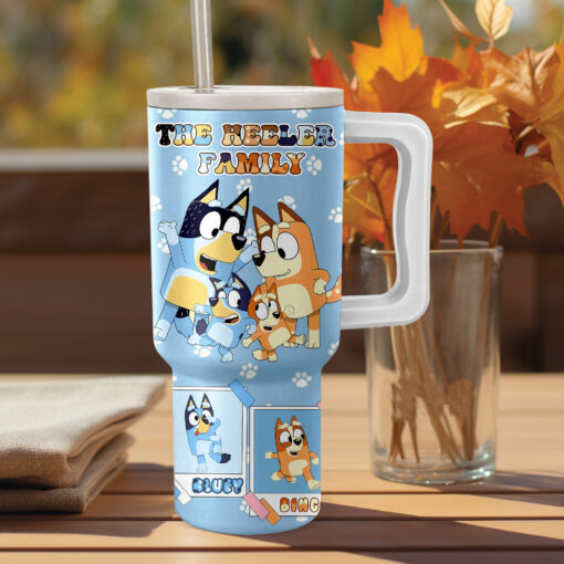 the heeler family bluey cartoon custom stanley quencher 40oz stainless steel tumbler with handle