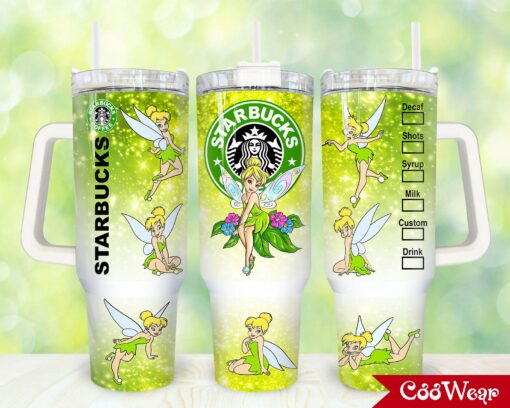 tinker bell cartoon custom stanley quencher 40oz stainless steel tumbler with handle iwr87