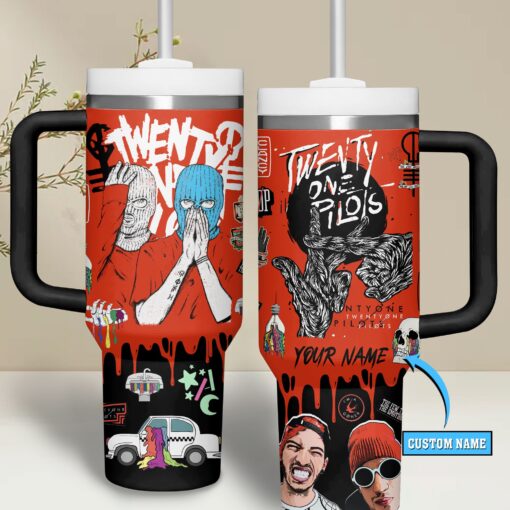 twenty one pilots music custom stanley quencher 40oz stainless steel tumbler with handle