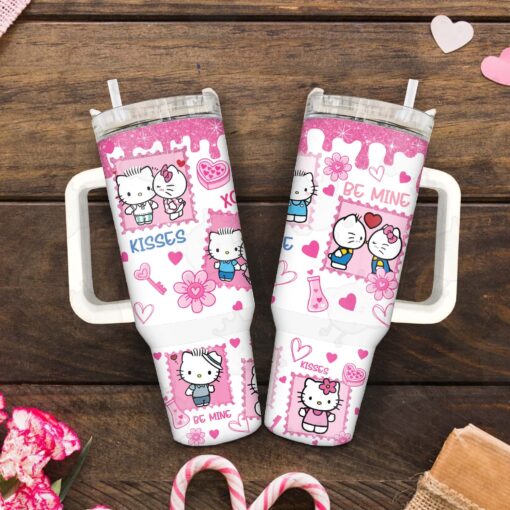 valentine hello kitty coffee sanrio cartoon custom stanley quencher 40oz stainless steel tumbler with handle 2zquv