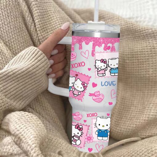 valentine hello kitty coffee sanrio cartoon custom stanley quencher 40oz stainless steel tumbler with handle rhj5a