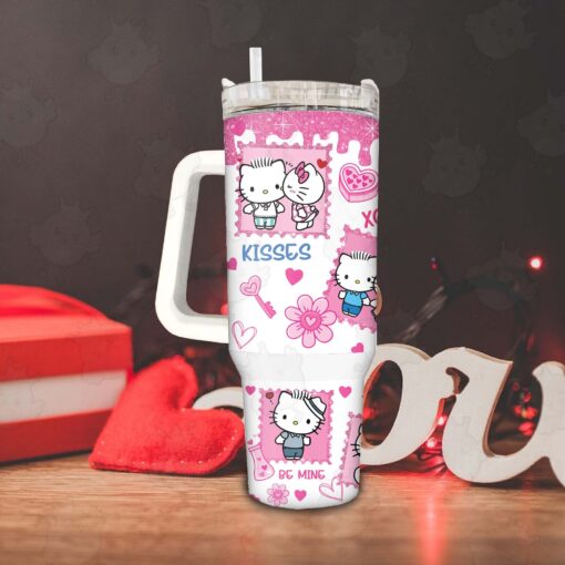 valentine hello kitty coffee sanrio cartoon custom stanley quencher 40oz stainless steel tumbler with handle zfw5a