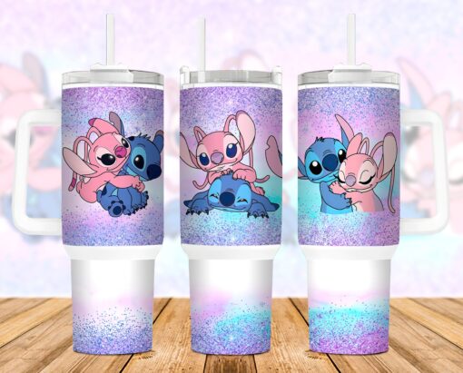 valentines stitch disney cartoon custom stanley quencher 40oz stainless steel tumbler with handle kwvcd