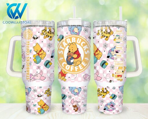 winnie the pooh starbucks cartoon custom stanley quencher 40oz stainless steel tumbler with handle ue233