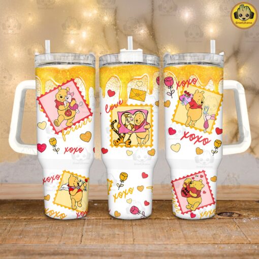 winnie the pooh valentines gift disney cartoon custom stanley quencher 40oz stainless steel tumbler with handle ct8wi 1