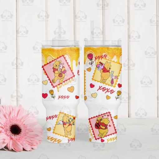 winnie the pooh valentines gift disney cartoon custom stanley quencher 40oz stainless steel tumbler with handle hgu4l