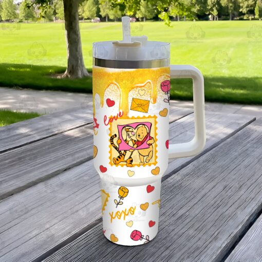 winnie the pooh valentines gift disney cartoon custom stanley quencher 40oz stainless steel tumbler with handle