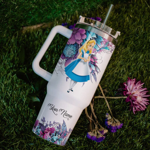 alice alice in wonderland cartoon custom stanley quencher 40oz stainless steel tumbler with handle rvjyg