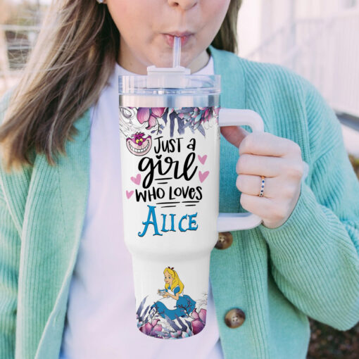 alice alice in wonderland cartoon custom stanley quencher 40oz stainless steel tumbler with handle