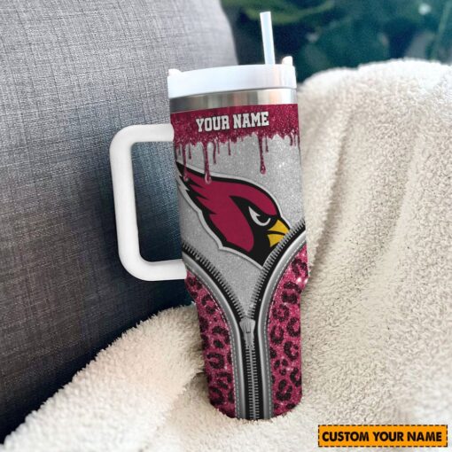 arizona cardinals nfl glitter leopard print custom stanley quencher 40oz stainless steel tumbler with handle dpwvk