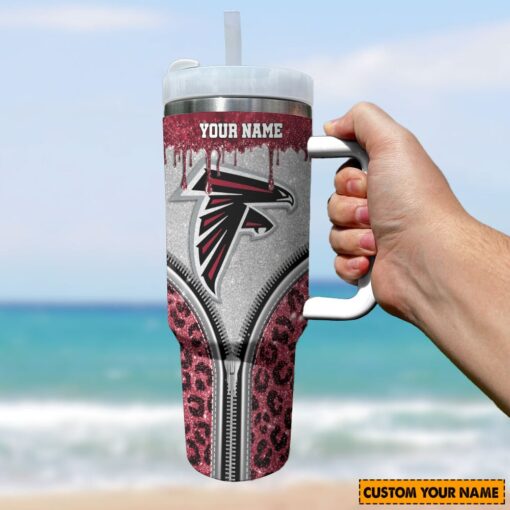 atlanta falcons nfl glitter leopard print custom stanley quencher 40oz stainless steel tumbler with handle hunq4