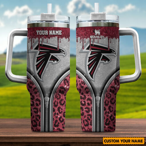 atlanta falcons nfl glitter leopard print custom stanley quencher 40oz stainless steel tumbler with handle w9n7r