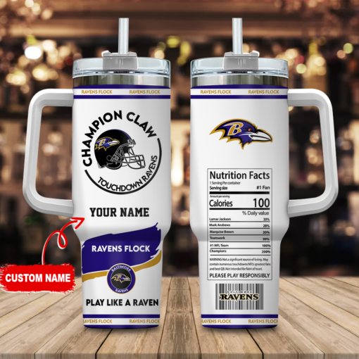 baltimore ravens nfl champion claw custom stanley quencher 40oz stainless steel tumbler with handle vn0hw 1