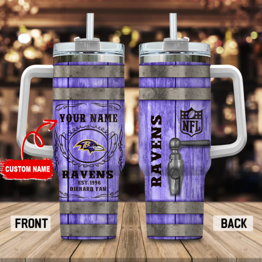 baltimore ravens nfl diehard fan custom stanley quencher 40oz stainless steel tumbler with handle 0rnlk