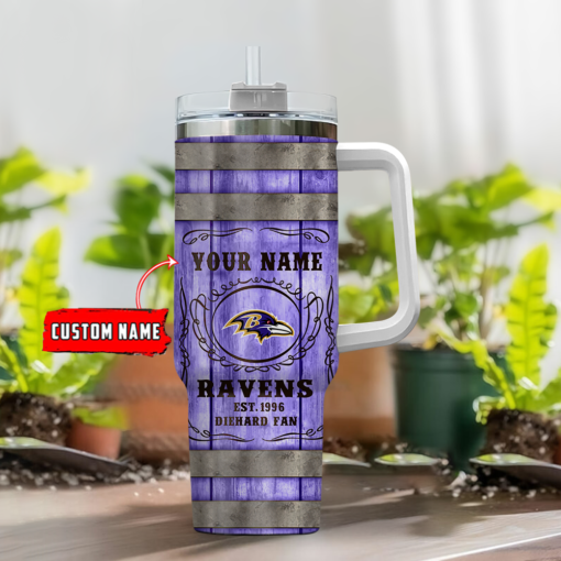 baltimore ravens nfl diehard fan custom stanley quencher 40oz stainless steel tumbler with handle gsn7j