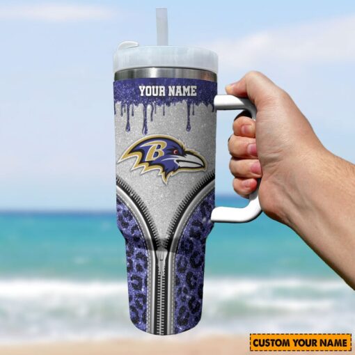 baltimore ravens nfl glitter leopard print custom stanley quencher 40oz stainless steel tumbler with handle ylwv0