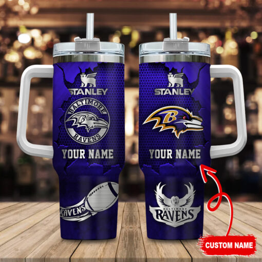 baltimore ravens nfl metal style custom stanley quencher 40oz stainless steel tumbler with handle v9d3u