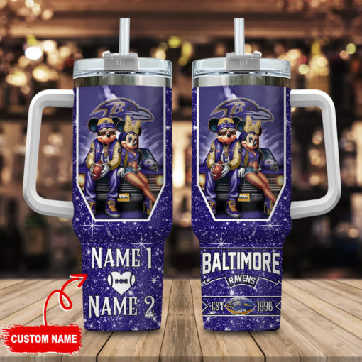 baltimore ravens nfl mickey and minnie couple custom stanley quencher 40oz stainless steel tumbler with handle fmuby 1