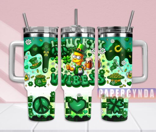 bart simpson custom stanley quencher 40oz stainless steel tumbler with handle tv0tp