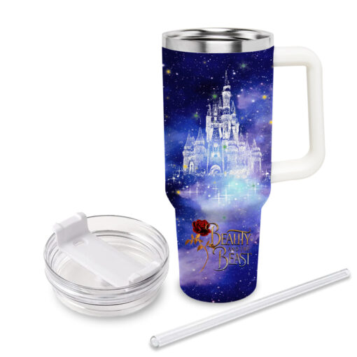 beauty and the beast disney princess cartoon custom stanley quencher 40oz stainless steel tumbler with handle ib0t3