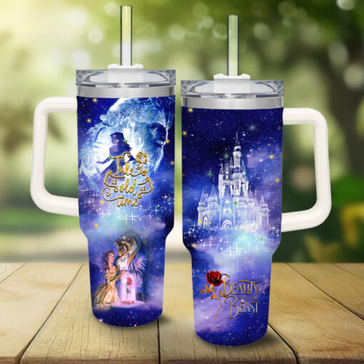 beauty and the beast disney princess cartoon custom stanley quencher 40oz stainless steel tumbler with handle n0bhd 1