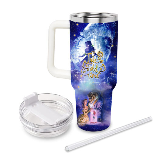 beauty and the beast disney princess cartoon custom stanley quencher 40oz stainless steel tumbler with handle rbp7g