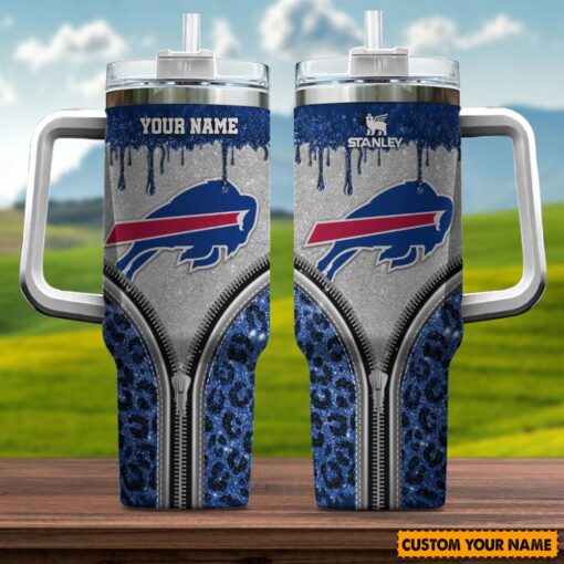 buffalo bills nfl glitter leopard print custom stanley quencher 40oz stainless steel tumbler with handle b5lrf