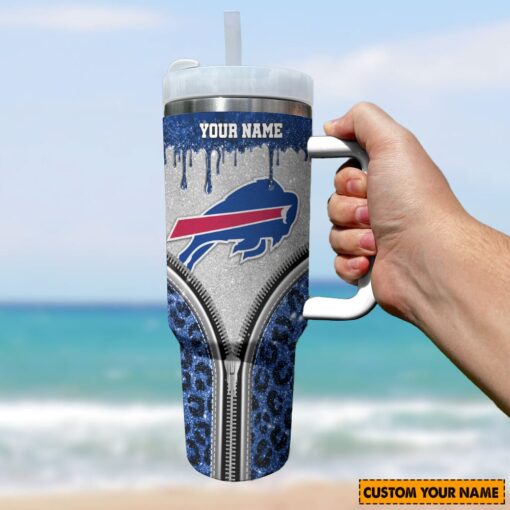 buffalo bills nfl glitter leopard print custom stanley quencher 40oz stainless steel tumbler with handle ldh7h