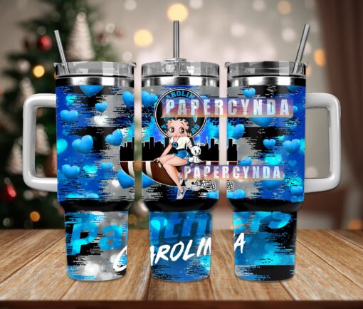 carolina panthers custom stanley quencher 40oz stainless steel tumbler with handle krnvb