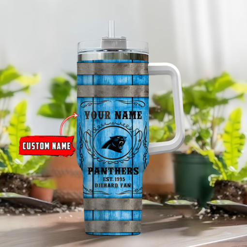 carolina panthers nfl diehard fan custom stanley quencher 40oz stainless steel tumbler with handle 3zohq