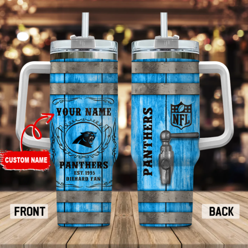 carolina panthers nfl diehard fan custom stanley quencher 40oz stainless steel tumbler with handle