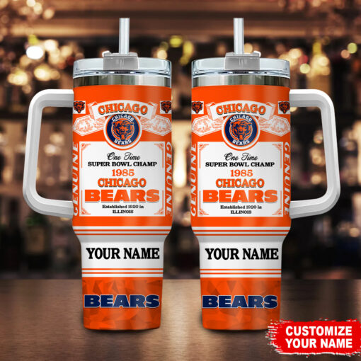 chicago bears nfl super bowl champs pride custom stanley quencher 40oz stainless steel tumbler with handle r2o5j 1