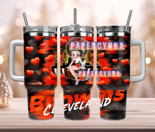 cleveland browns custom stanley quencher 40oz stainless steel tumbler with handle bmnpa