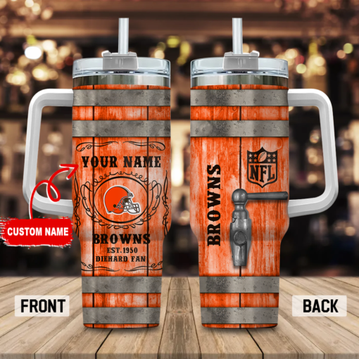 cleveland browns nfl diehard fan custom stanley quencher 40oz stainless steel tumbler with handle 2zmo5