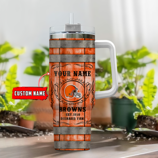 cleveland browns nfl diehard fan custom stanley quencher 40oz stainless steel tumbler with handle ku8gm