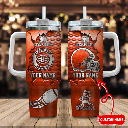 cleveland browns nfl metal style custom stanley quencher 40oz stainless steel tumbler with handle 5lgr3 1