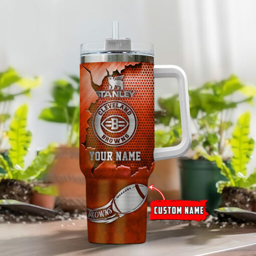 cleveland browns nfl metal style custom stanley quencher 40oz stainless steel tumbler with handle vtyne