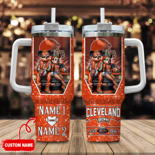 cleveland browns nfl mickey and minnie couple custom stanley quencher 40oz stainless steel tumbler with handle rgfl3 1