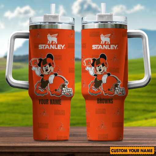 cleveland browns nfl mickey mouse custom stanley quencher 40oz stainless steel tumbler with handle tlbaz 1