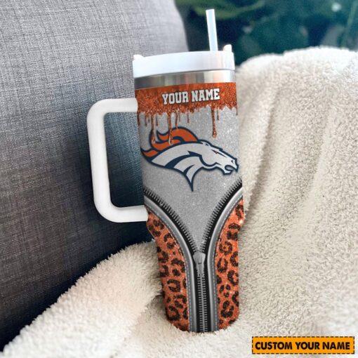 denver broncos nfl glitter leopard print custom stanley quencher 40oz stainless steel tumbler with handle a64pp