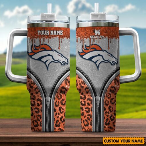 denver broncos nfl glitter leopard print custom stanley quencher 40oz stainless steel tumbler with handle yg8wt 1