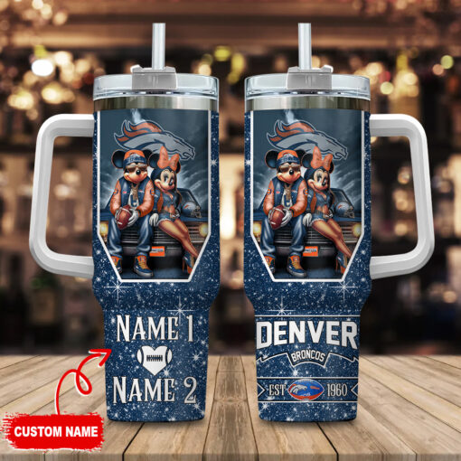 denver broncos nfl mickey and minnie couple custom stanley quencher 40oz stainless steel tumbler with handle pxseq 1