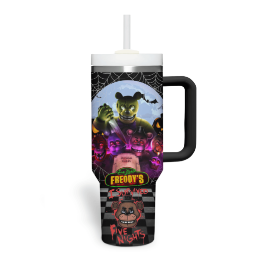 five nights at freddys cartoon custom stanley quencher 40oz stainless steel tumbler with handle huynl