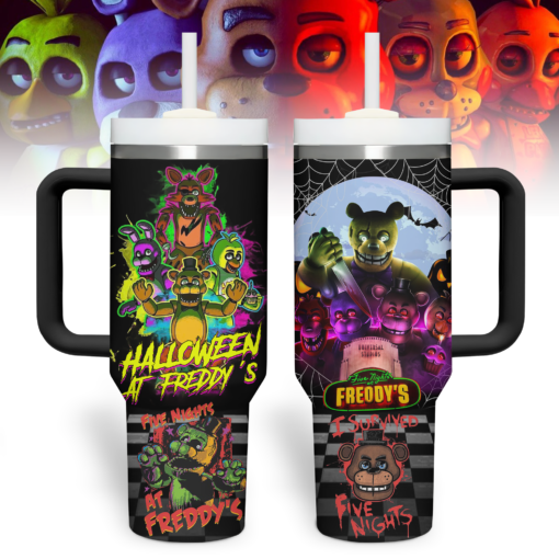 five nights at freddys cartoon custom stanley quencher 40oz stainless steel tumbler with handle vl7t1 1