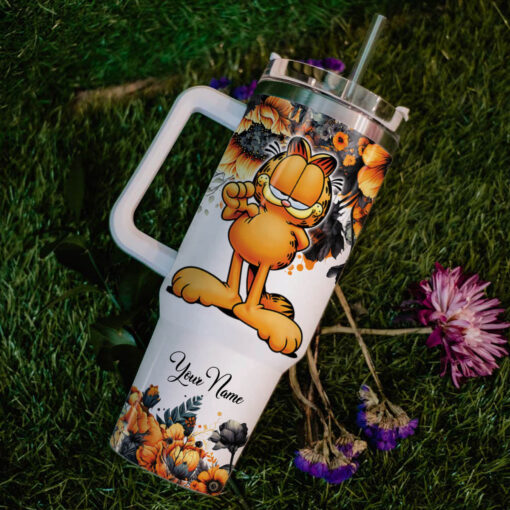 garfield garfield cartoon custom stanley quencher 40oz stainless steel tumbler with handle