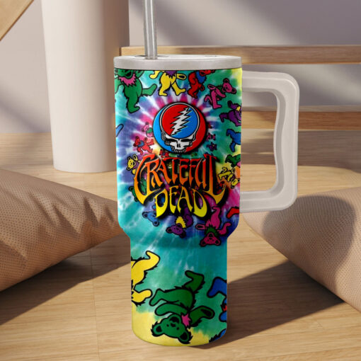 grateful dead band music custom stanley quencher 40oz stainless steel tumbler with handle